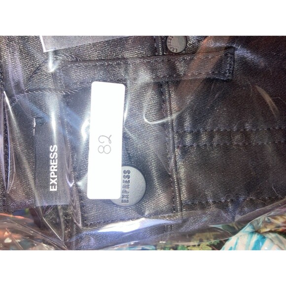 Express Conscious Edit Skinny High Rise Jeans Sz 2L Black Denim NWT Leather Look - Picture 12 of 12